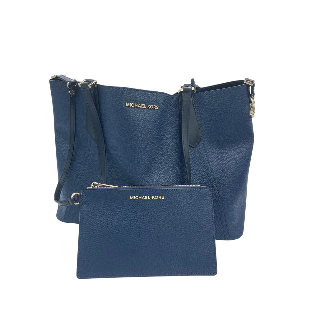 Michael Kors Nvy Blu Pebbled Lthr Tote Bag w/ Matching Pouch Gold Hardwar EZUFT9 - Picture 6 of 12